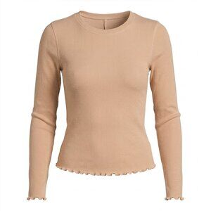 Free People We The Free Easy Does It Long Sleeve Tee Waffle Knit Lettuce Edge